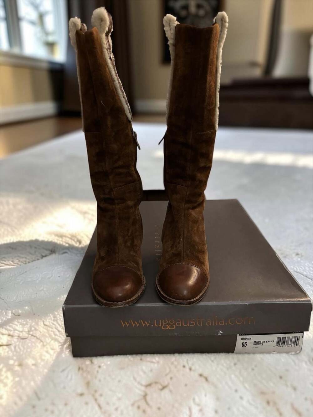 UGG Tess Boots Size 06 Brown Suede Leather Sheepskin